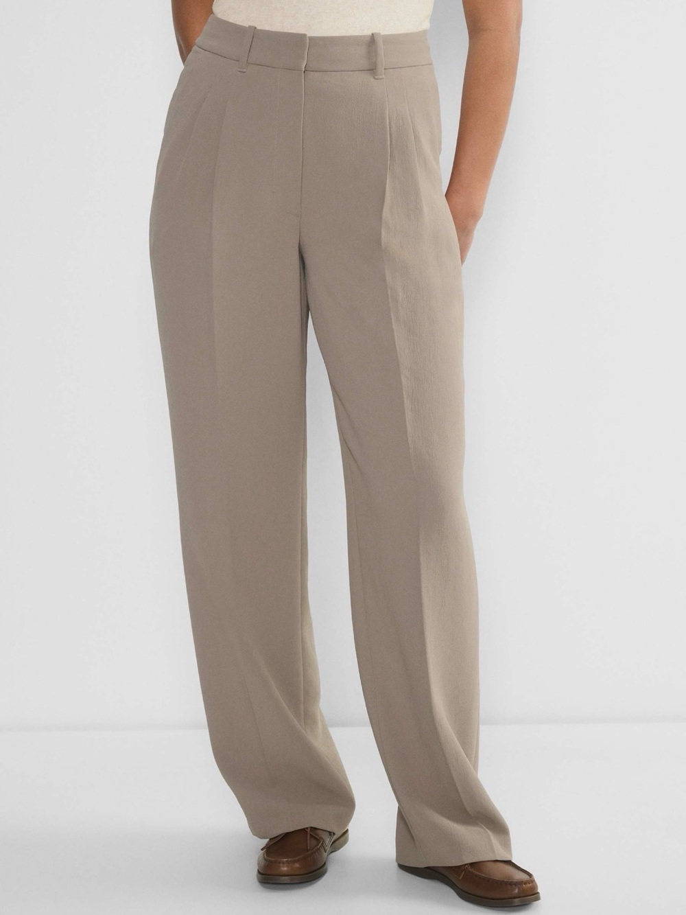 Aritzia The Effortless Pant Curve-Fit Crepette Nomad Taupe Size 12 - Picture 2 of 5